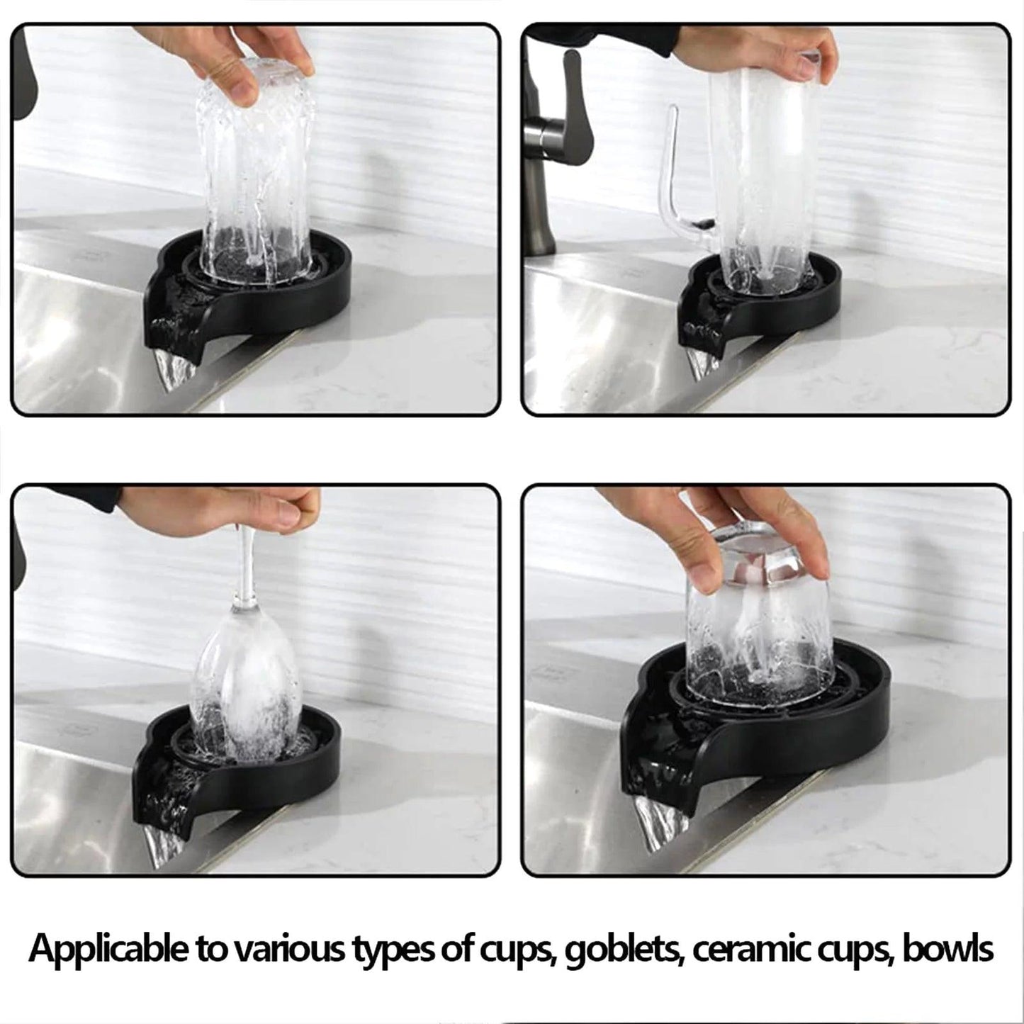 304 Stainless Steel Premium Glass Rinser for Kitchen Sink with Durable Nylon Bristle Brush