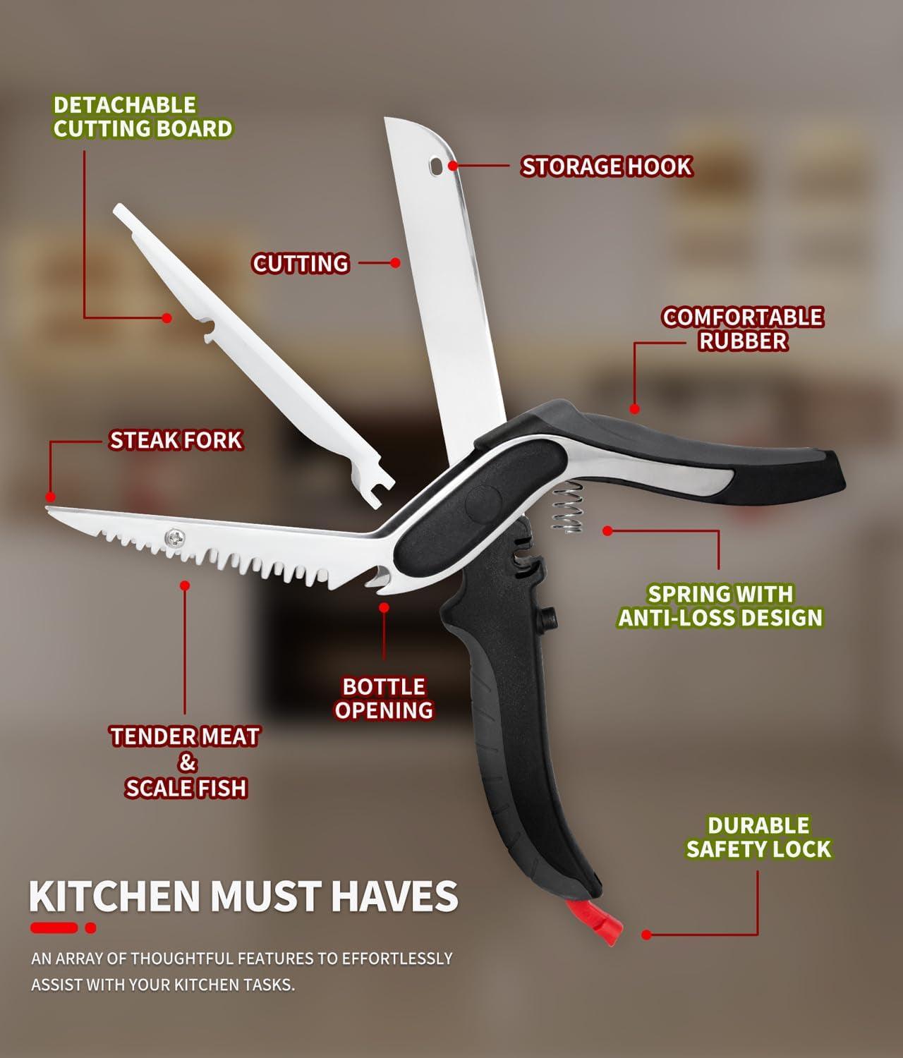Professional Title: "Multi-Purpose Kitchen Scissors with Cutting Board - Heavy Duty Vegetable Cutter and Food Chopper, Dishwasher Safe"