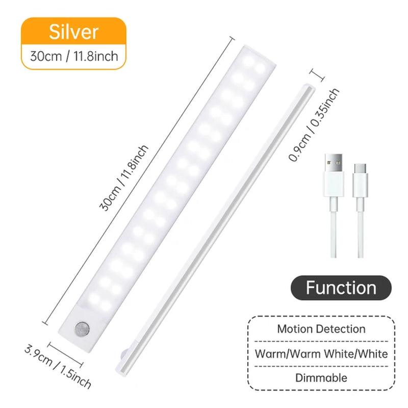 Night Light 20/30/40/60CM Motion Sensor Light Wireless USB LED Cabinet Light Wardrobe Lamp for Kitchen Cabinet Bedroom Wardrobe