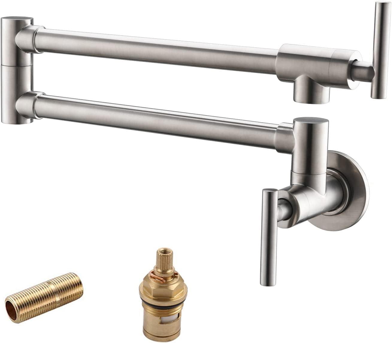 Wall Mount Brass Pot Filler Faucet with Double Joint Swing Arms - Brushed Nickel