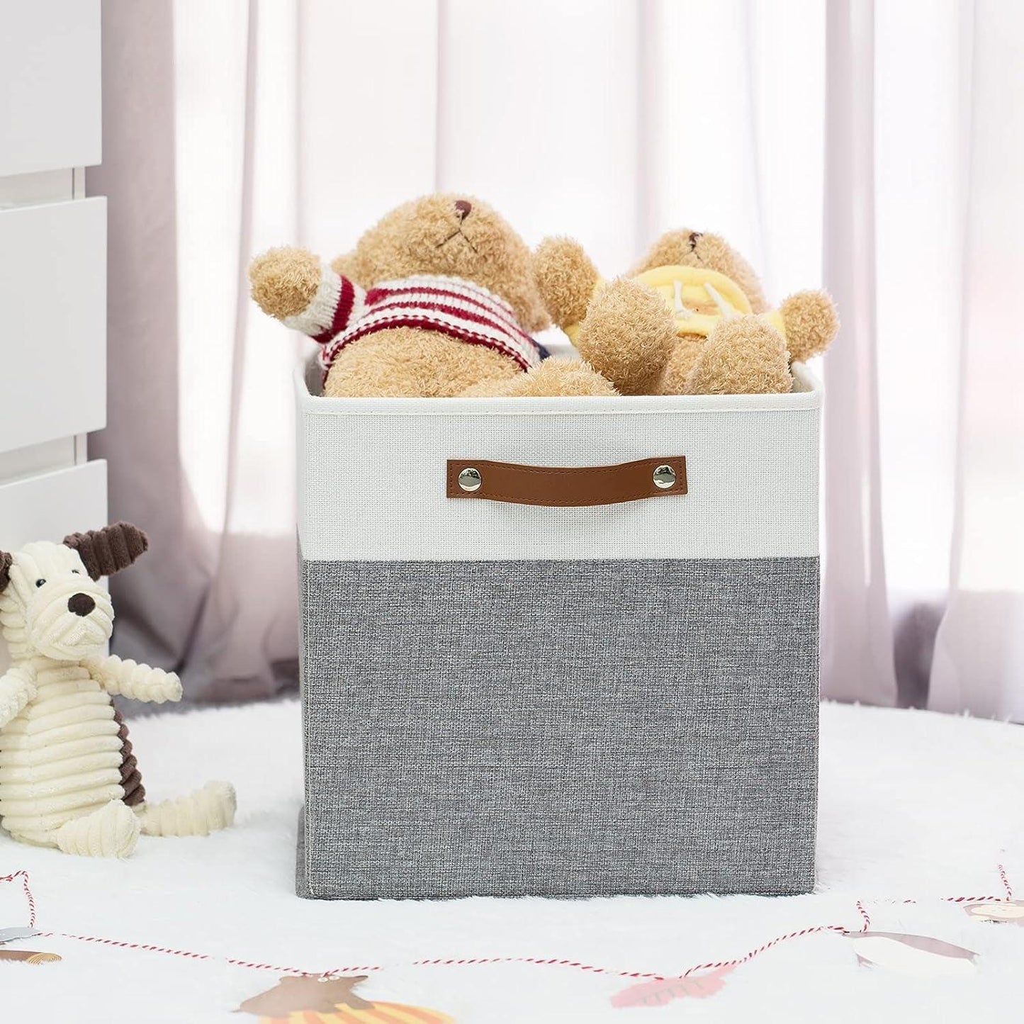 Foldable Storage Bins 13X13 Storage Cubes Set of 4 Fabric Linen Storage Baskets for Shelves Drawer with Handles Organizer for Shelves Toy Nursery Closet Bedroom