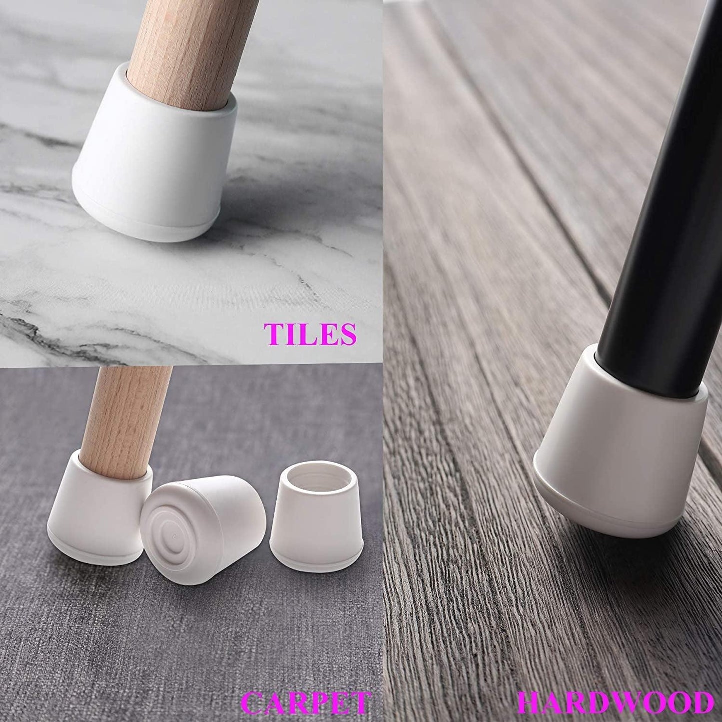 "16-Pack White Non-Slip Rubber Chair Leg Tips Caps with 1” Inner Diameter for Floor Protection"