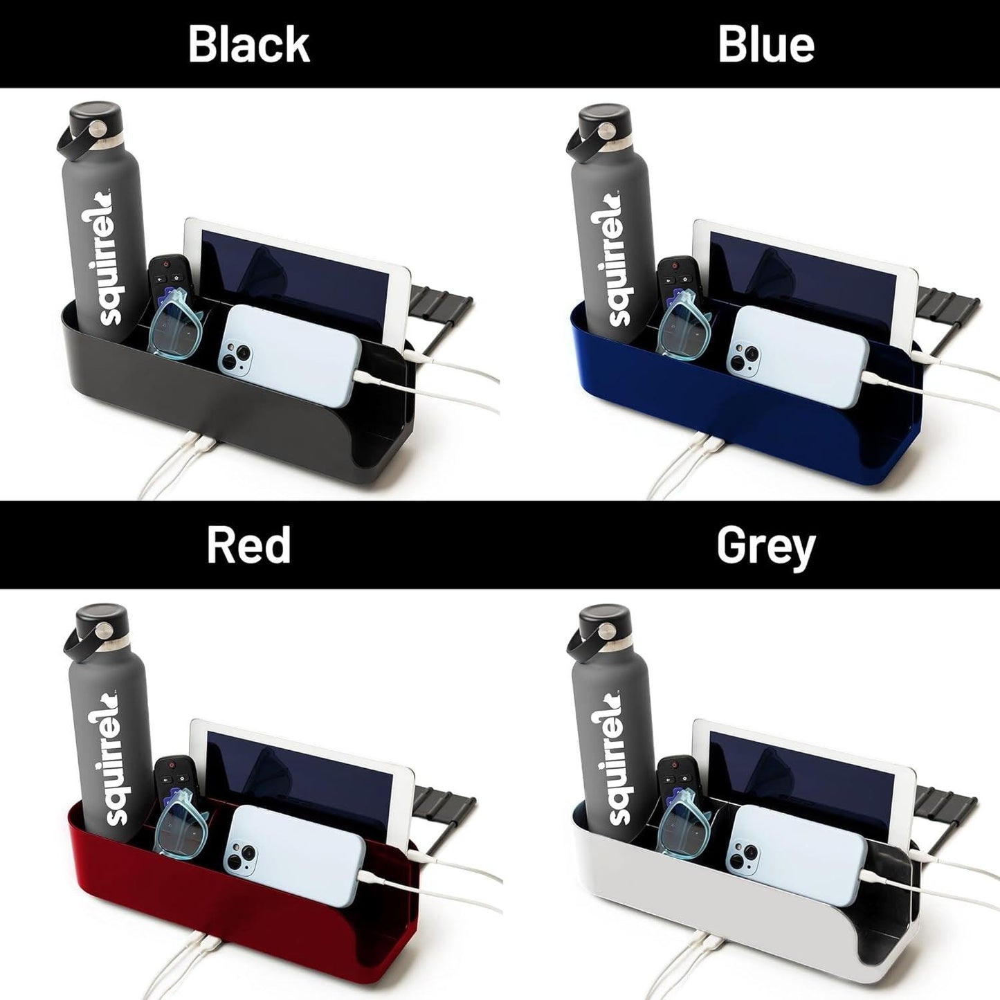 College Dorm Room Bedside Perch with USB-C Charging Ports and Organizer - Black
