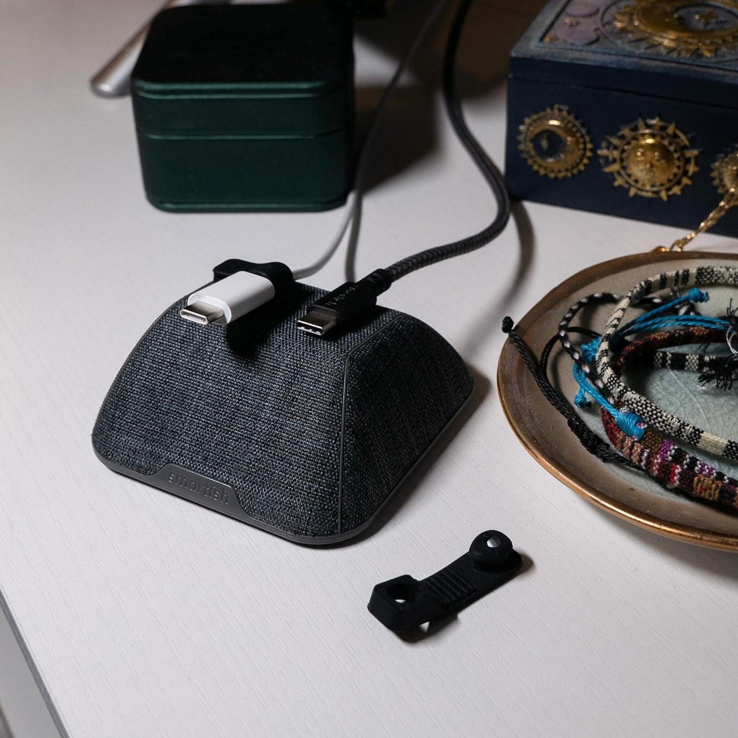 Professional title: " Magnetic Cable Organizer with Magnet Clips for Charger Management - No. 2 Pencil Gray"