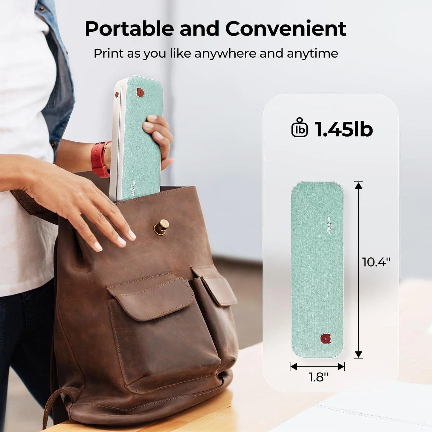 Portable Wireless Thermal Inkless Printer - Bluetooth Compatible with Android, iOS, and Laptop - Green