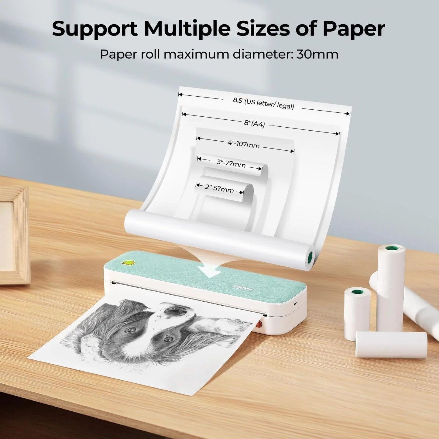 Portable Wireless Thermal Inkless Printer - Bluetooth Compatible with Android, iOS, and Laptop - Green