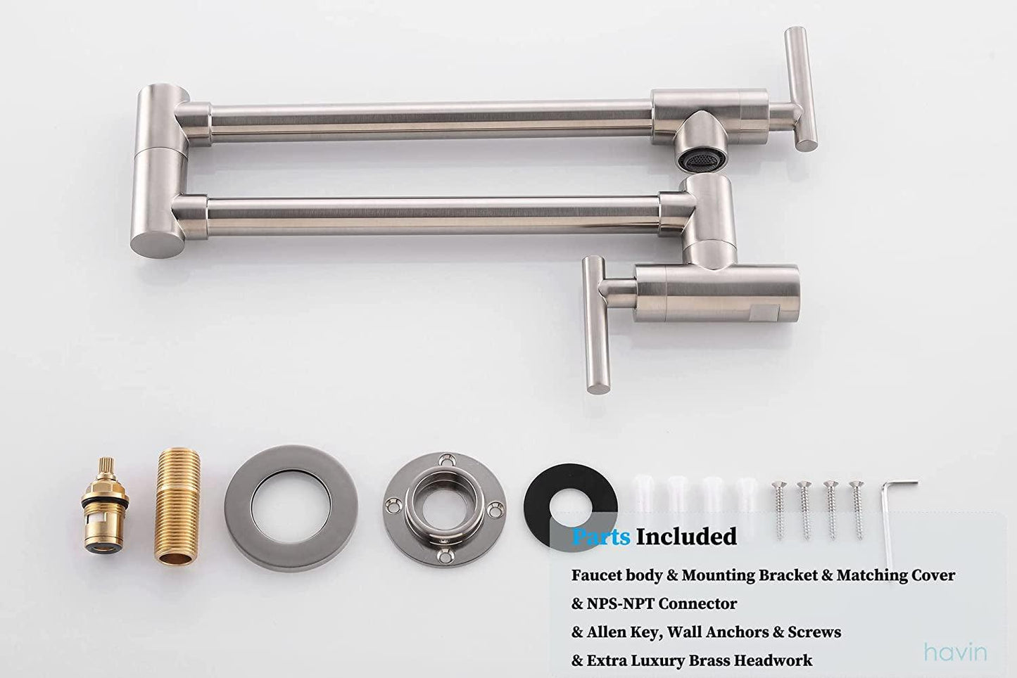 Wall Mount Brass Pot Filler Faucet with Double Joint Swing Arms - Brushed Nickel