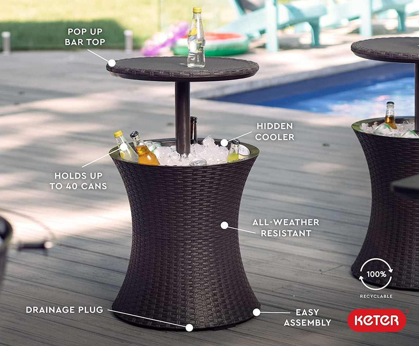 Outdoor Patio Furniture: Pacific Cool Bar Side Table with Beer and Wine Cooler - Espresso Brown