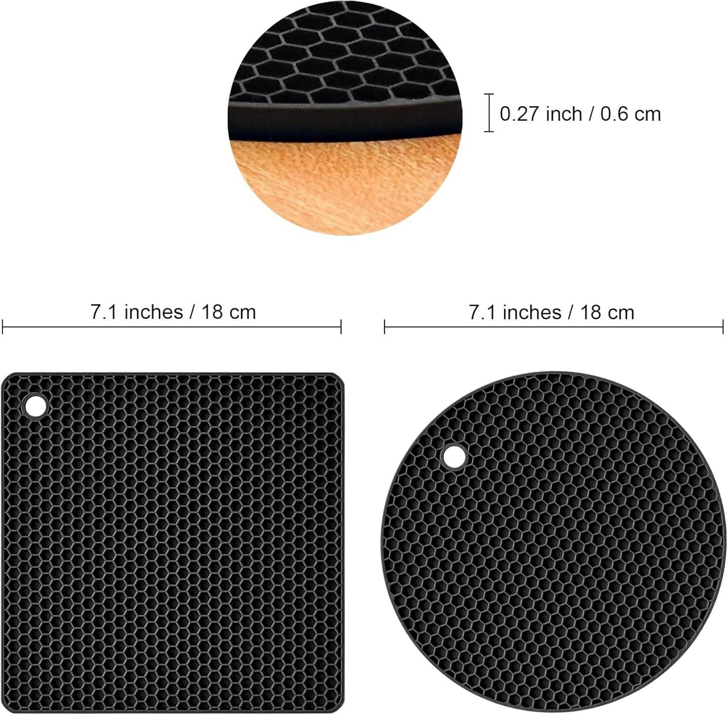 Silicone Trivet Pot Mats Non-Slip Heat Resistant Kitchen Hot Pads - Multi-Purpose Holder Set (Black)