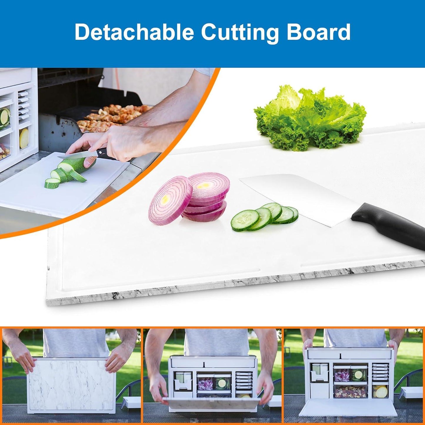 Meal Prep Kitchen Station - Food Prep Station, Outdoor Mobile Barbecue Portable Camping Kitchen Box Prep Station