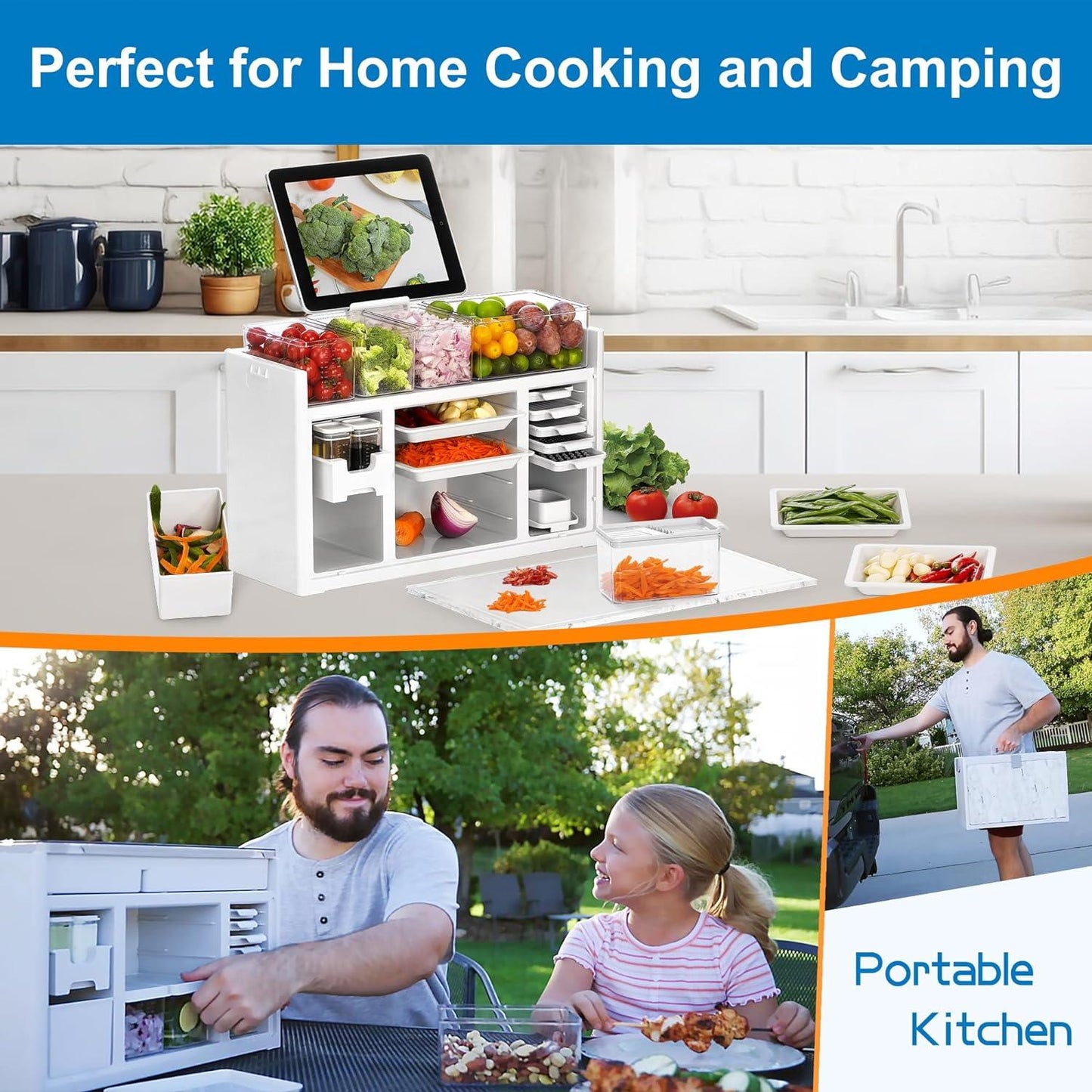 Meal Prep Kitchen Station - Food Prep Station, Outdoor Mobile Barbecue Portable Camping Kitchen Box Prep Station