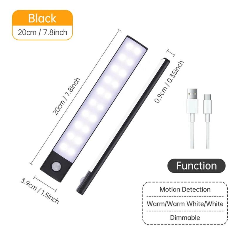 Night Light 20/30/40/60CM Motion Sensor Light Wireless USB LED Cabinet Light Wardrobe Lamp for Kitchen Cabinet Bedroom Wardrobe