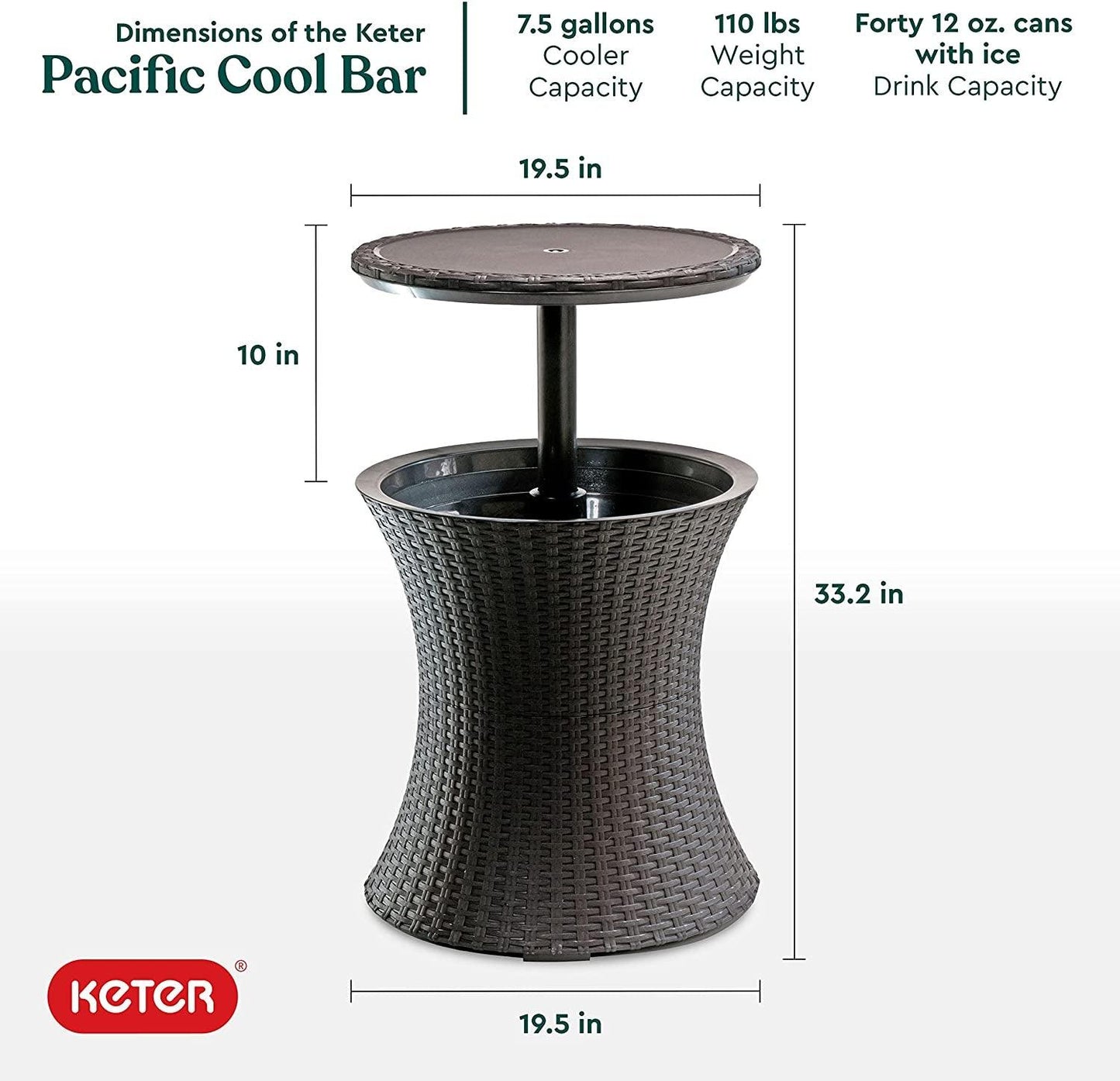 Outdoor Patio Furniture: Pacific Cool Bar Side Table with Beer and Wine Cooler - Espresso Brown