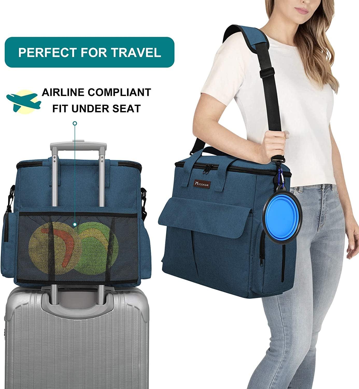 Pet Travel Bag Set with Airline-Approved Tote Organizer, Food Storage Containers, Collapsible Bowls, and Feeding Mat - Blue