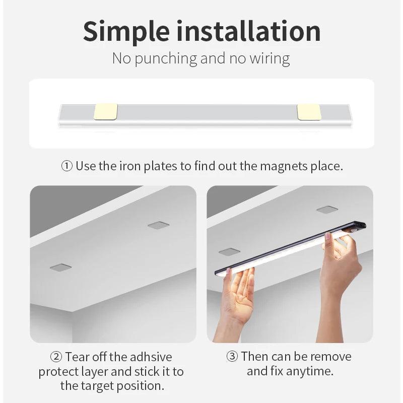 Night Light 20/30/40/60CM Motion Sensor Light Wireless USB LED Cabinet Light Wardrobe Lamp for Kitchen Cabinet Bedroom Wardrobe
