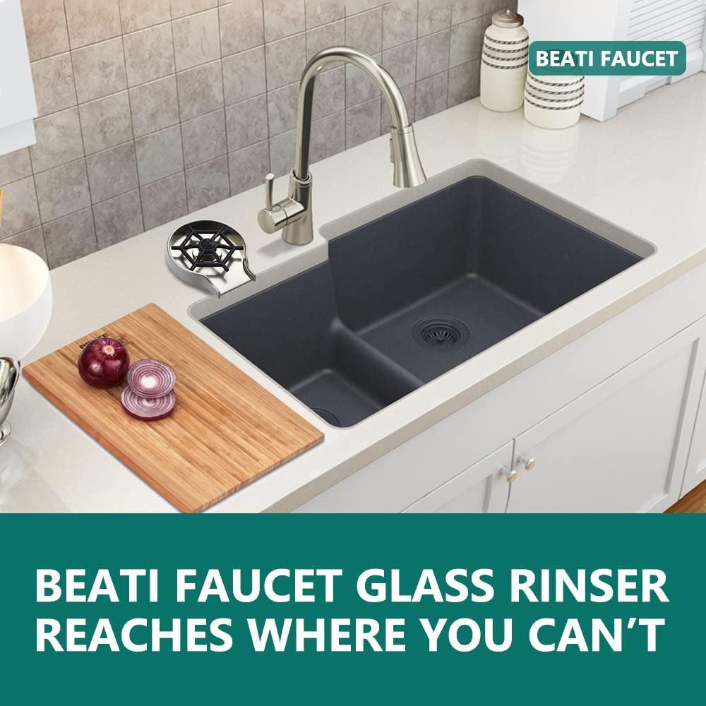 Brushed Nickel Glass Rinser for Kitchen Sinks and Baby Bottles - Sink Accessories for Wet Bars