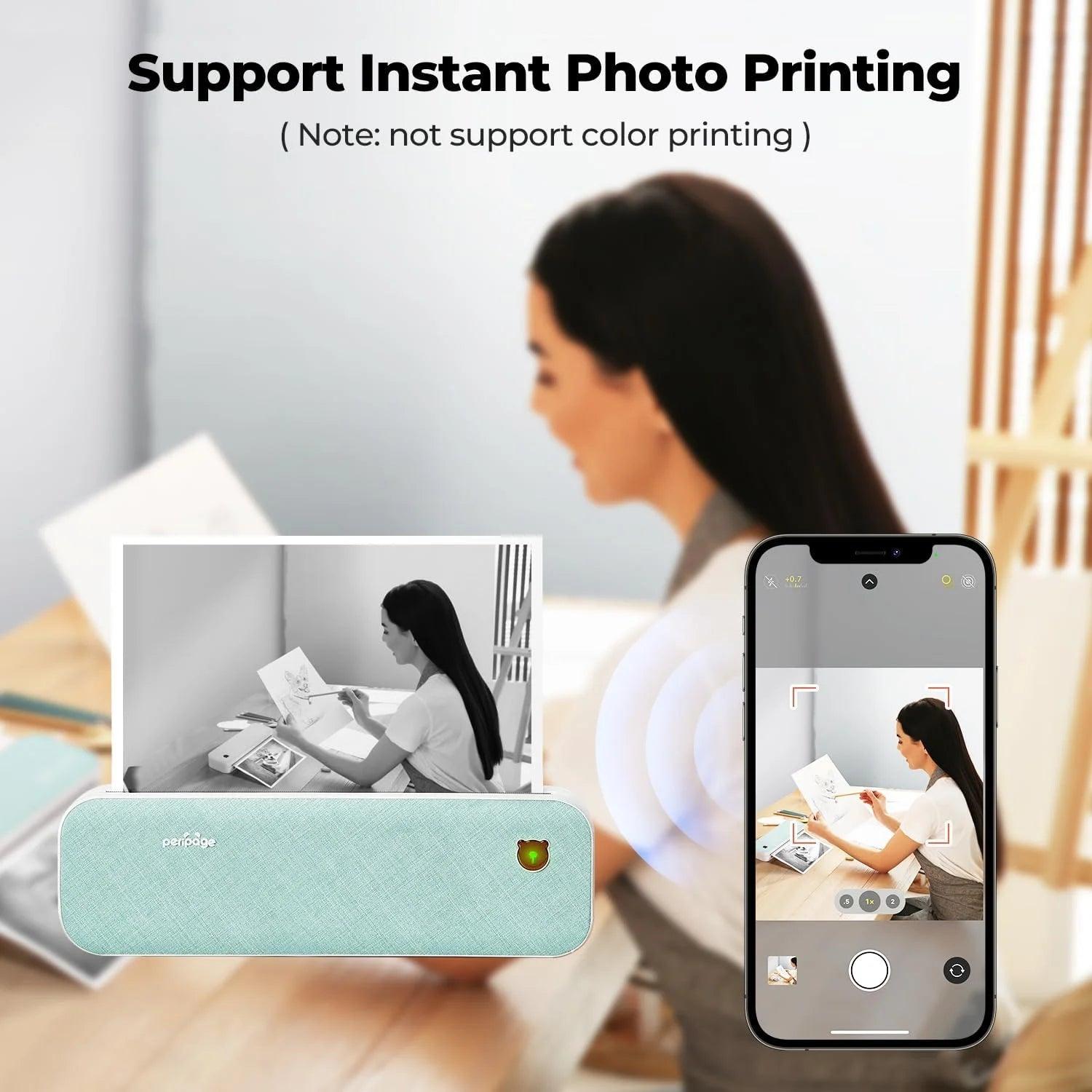 Portable Wireless Thermal Inkless Printer - Bluetooth Compatible with Android, iOS, and Laptop - Green