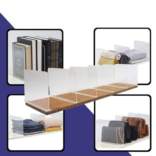 Acrylic Clear Shelf Dividers - Closet Organizer for Clothing, Towels, Sweaters, Purses, and Books - Pack of 6