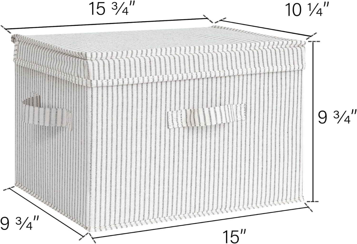 Decorative Storage Boxes, Storage Basket with Lid and Handles, Gray and White Stripes, Large, 2-Pack