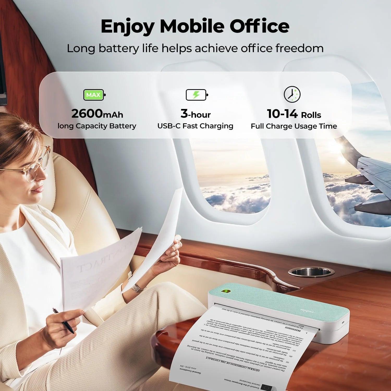 Portable Wireless Thermal Inkless Printer - Bluetooth Compatible with Android, iOS, and Laptop - Green