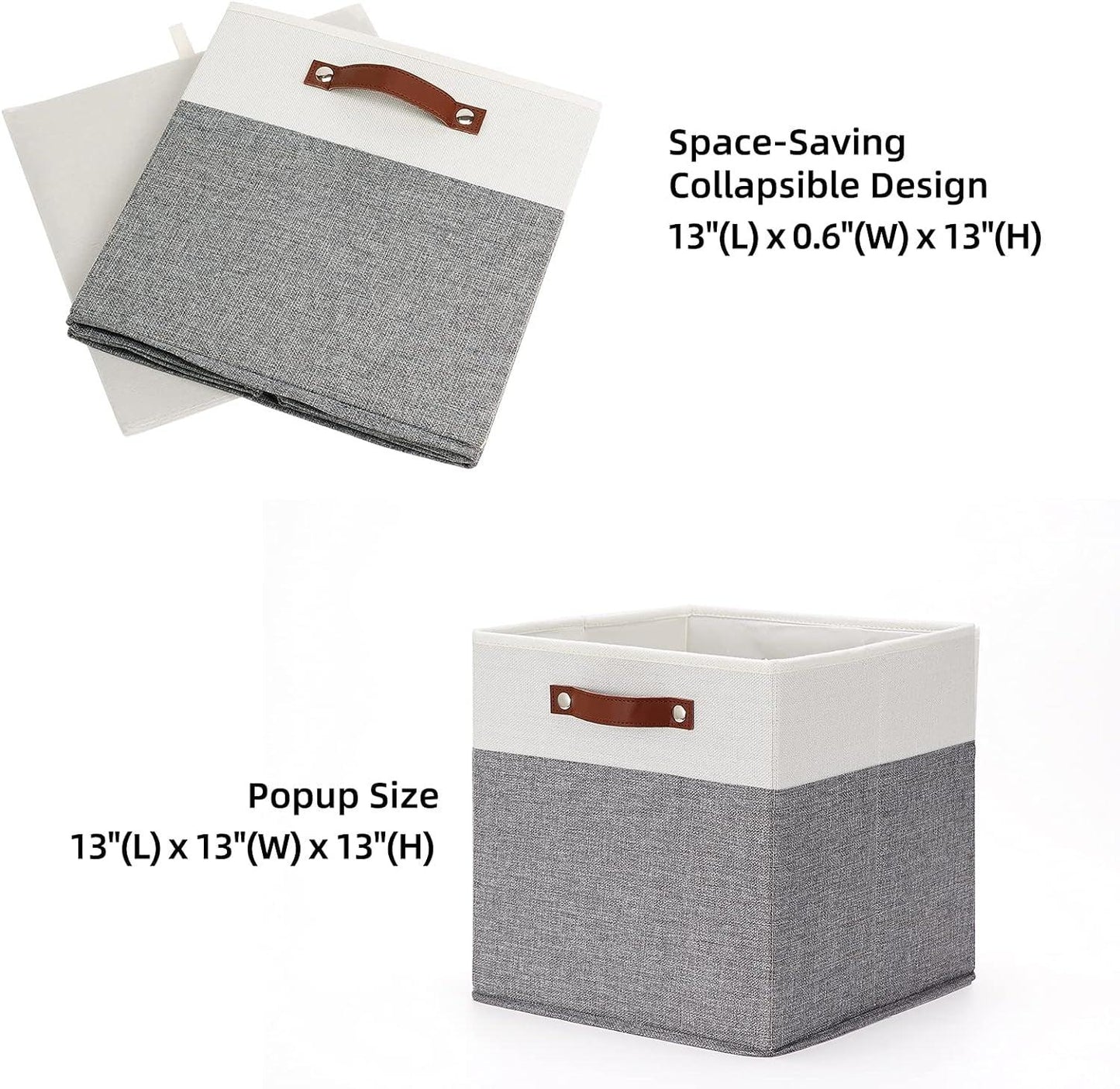 Foldable Storage Bins 13X13 Storage Cubes Set of 4 Fabric Linen Storage Baskets for Shelves Drawer with Handles Organizer for Shelves Toy Nursery Closet Bedroom