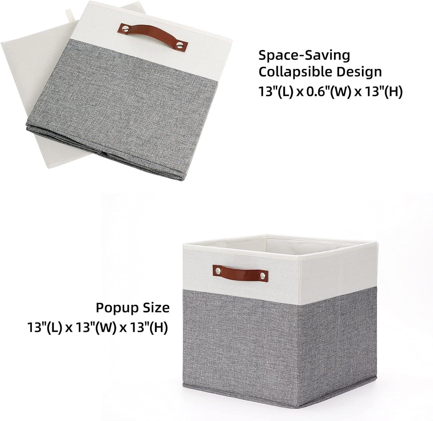 Foldable Storage Bins 13X13 Storage Cubes Set of 4 Fabric Linen Storage Baskets for Shelves Drawer with Handles Organizer for Shelves Toy Nursery Closet Bedroom