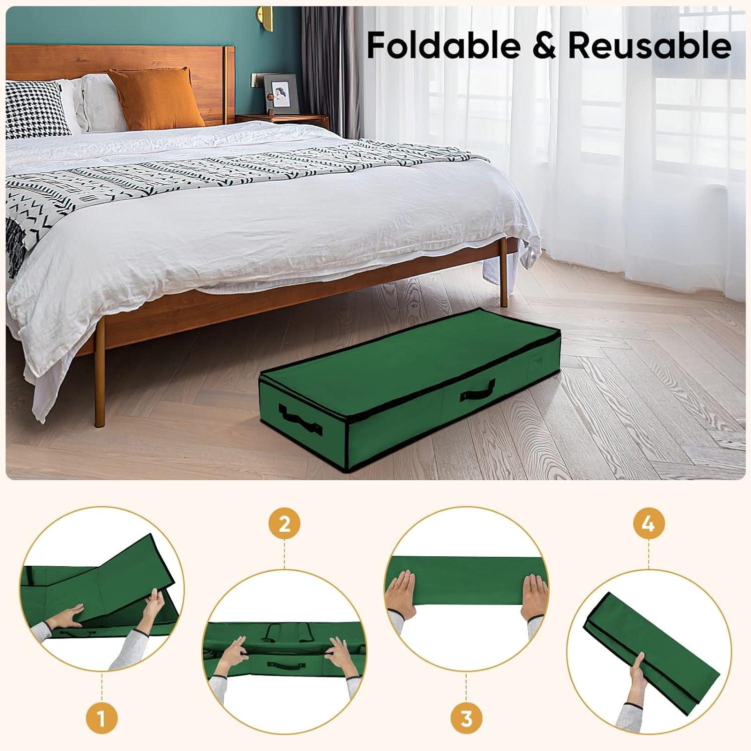 Christmas Wrapping Paper Storage Organizer with Flexible Partitions and Pockets, 40" Durable 600D Oxford Fabric Gift Wrap Storage Bag Fits Ribbon, Ornaments, Holiday Accessories (Green)