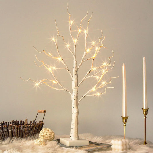 Lighted Tree, White Birch Tree with LED Lights, Prelit Artificial Tree with Timer, Centerpiece Tree Light for Christmas Decorations, Light up Tabletop Tree Home Decor (2FT, Warm White)