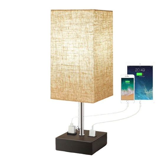 3 Color Temperature Oatmeal Table Lamp with USB Port and AC Outlet Bedside Lamps for Bedroom Nightstand Lamps Bed Small Desk Lamps for Office